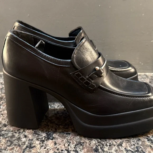 Free People Black Leather Platform Loafers Size 10 - Picture 5 of 5